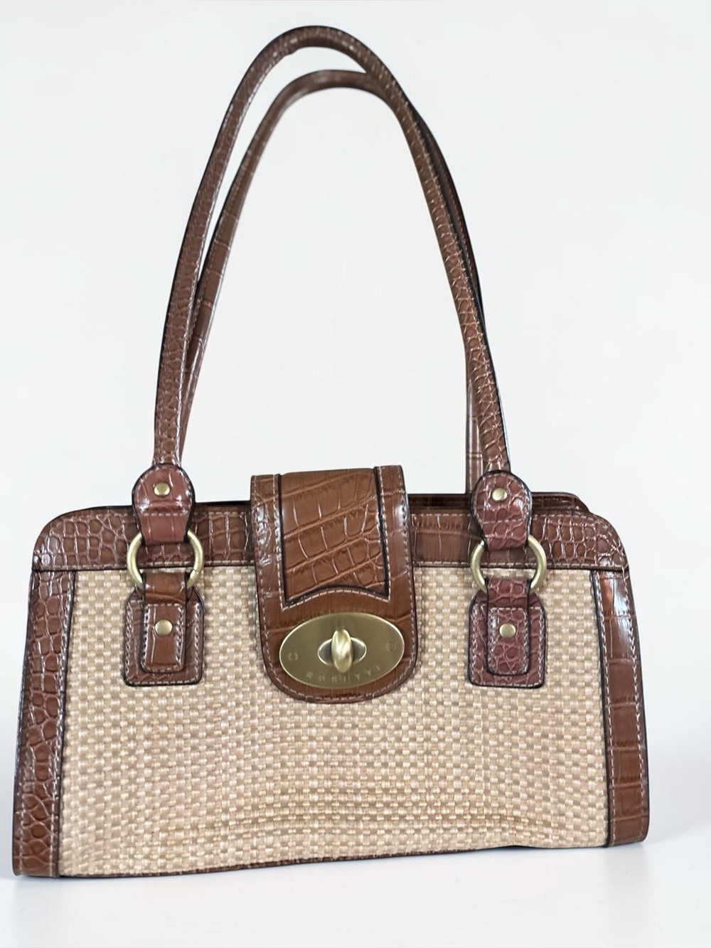 Rosetti Straw & Croc Embossed Shoulder Bag Brown Beige